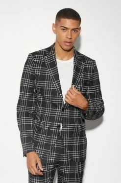 Slim Check Jacket And Cropped Trouser Suit Black