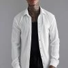 Long Sleeve Pleated Slim Fit Shirt White