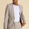 Skinny Collarless Suit Jacket Stone