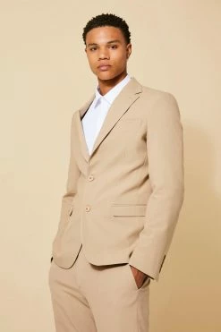 BEIGE SLIM SUIT JACKET, WAISTCOAT AND CROP TROUSER Beige -Boohoo man shop unnamed file 307