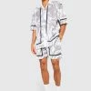 Boxy Oversized Slub Marble Shirt And Shorts Stone