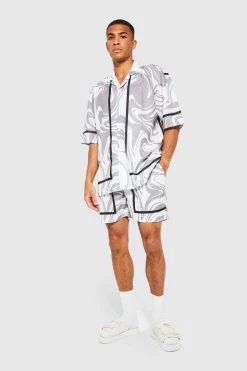 Boxy Oversized Slub Marble Shirt And Shorts Stone