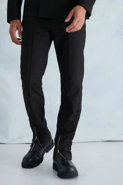 Straight Leg Trouser With Zip Hem Black