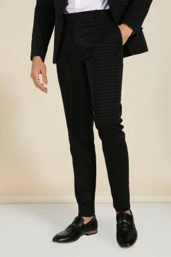 Skinny Tonal Houndstooth Trouser Black