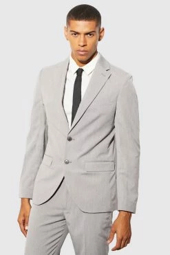 Slim Single Breasted Suit Jacket Grey