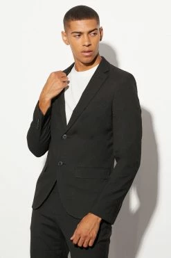 Slim Double Breasted Suit Jacket Black