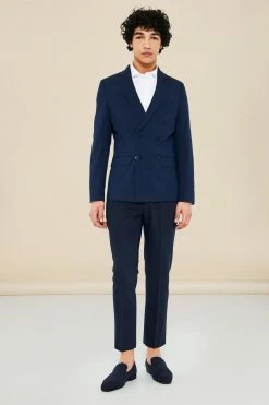 Super Skinny Double Breasted Suit Jacket Navy