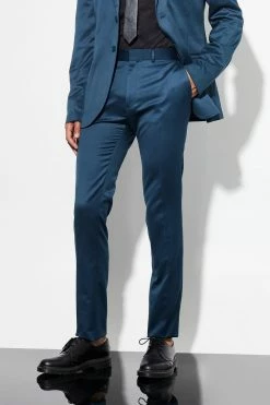 Tall Skinny Satin Suit Trousers Navy