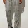 Straight Leg Check Contrast Stitch Trousers Grey