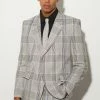 Oversized Boxy Check Contrast Stitch Jacket Grey