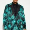 Slim Fit Printed Velour Suit Jacket Green -Boohoo man shop unnamed file 358