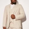 Plus Single Breasted Slim Stripe Suit Jacket Beige