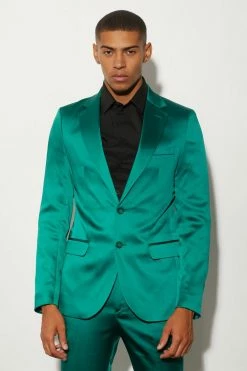 Skinny Fit Satin Suit Jacket Forest