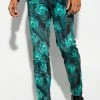 Slim Fit Printed Velour Suit Trouser Green -Boohoo man shop unnamed file 363