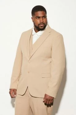 Plus Single Breasted Slim Suit Jacket Beige