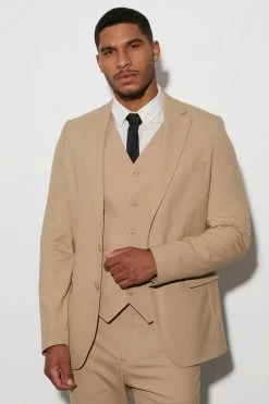 Tall Single Breasted Beige Slim Suit Jacket Beige