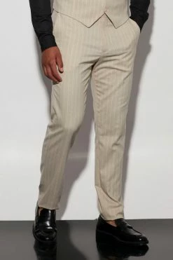 Tall Slim Stripe Textured Suit Trousers Beige