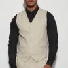 Tall Slim Stripe Textured Waistcoat Beige