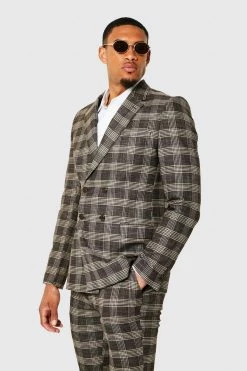Brown Tall Slim Check Double Breasted Suit Brown -Boohoo man shop unnamed file 373