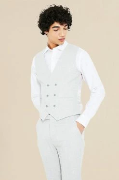 Double Breasted Skinny Textured Waistcoat Grey