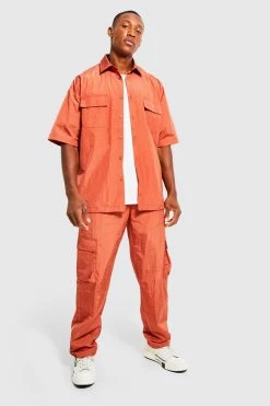 Boxy Oversized Cargo Shirt & Trousers Set Burnt Orange