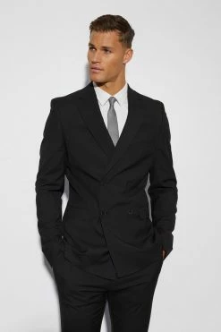 Tall Skinny Double Breasted Suit Jacket Black