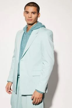 Blue Plain Boxy Oversized Suit Blue