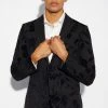 Skinny Floral Flock Suit Jacket Black