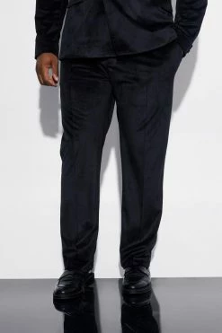 Plus Slim Velour Suit Trousers Black
