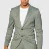 GREEN SKINNY HERRINGBONE SUIT JACKET AND TROUSERS Green