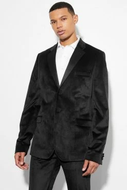 Tall Skinny Velour Satin Lapel Suit Jacket Black