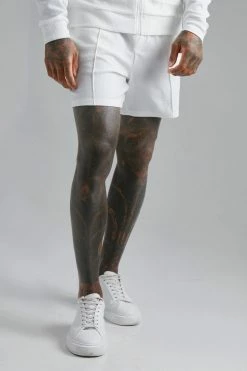 Ecru Jersey Textured Bomber, T-shirt And Short Set Ecru