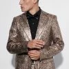 Slim Snake Sequin Suit Jacket Gold -Boohoo man shop unnamed file 413