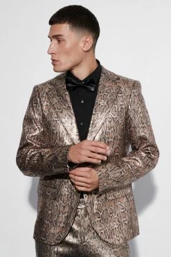 Slim Snake Sequin Suit Jacket Gold