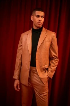 Relaxed Fit Pu Suit Jacket Tan
