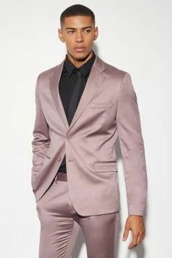 SKINNY SATIN SUIT JACKET AND TROUSER Mauve -Boohoo man shop unnamed file 428