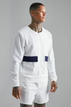 Ecru Jersey Textured Bomber, T-shirt And Short Set Ecru -Boohoo man shop unnamed file 43