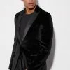 Relaxed Velour Satin Lapel Suit Jacket Black -Boohoo man shop unnamed file 456
