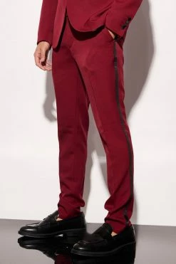Skinny Tuxedo Suit Trouser Burgundy