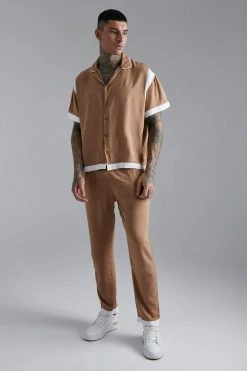 Viscose Colourblock Boxy Shirt And Trouser Se Mocha