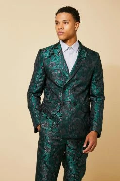 TEAL SLIM JACQUARD SUIT JACKET AND TROUSER Teal