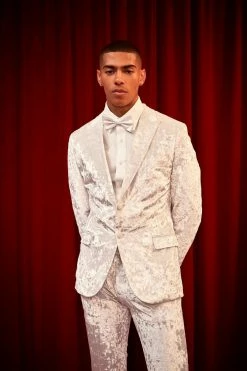 Skinny Crushed Velvet Suit Jacket Silver