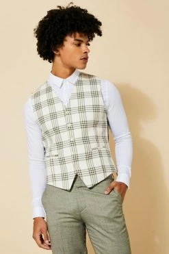 Slim Fit Textured Waistcoat Khaki