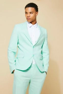 MINT SLIM LINEN CROP SUIT JACKET AND TROUSER Mint