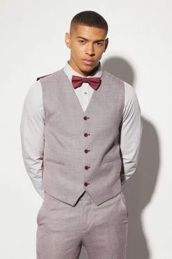 RED SLIM CHECK SUIT JACKET, TEXTURED WAISTCOAT AND TROUSER Red -Boohoo man shop unnamed file 473