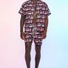 Boxy Slub Man Graphic Shirt And Shorts Set Black