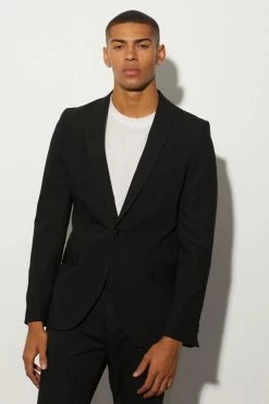 Skinny Shawl Lapel Suit Jacket And Trousers Black -Boohoo man shop unnamed file 486