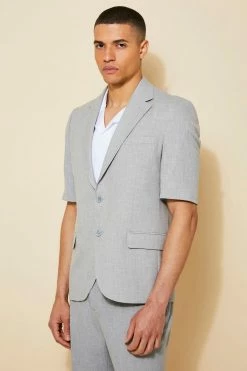 Short Sleeve Relaxed Suit Jacket And Suit Shorts Light Grey