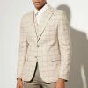 TAN SKINNY CHECK SUIT JACKET, WAISTCOAT AND TEXTURED TROUSER Tan -Boohoo man shop unnamed file 499