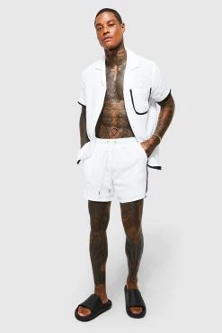 Short Sleeve Piping Shirt And Short White